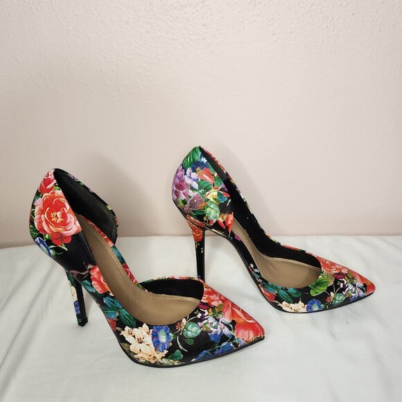 Floral Pattern Vegan Faux Leather D'Orsay Stiletto High Heel Shoes Size 8 - Picture 3 of 9